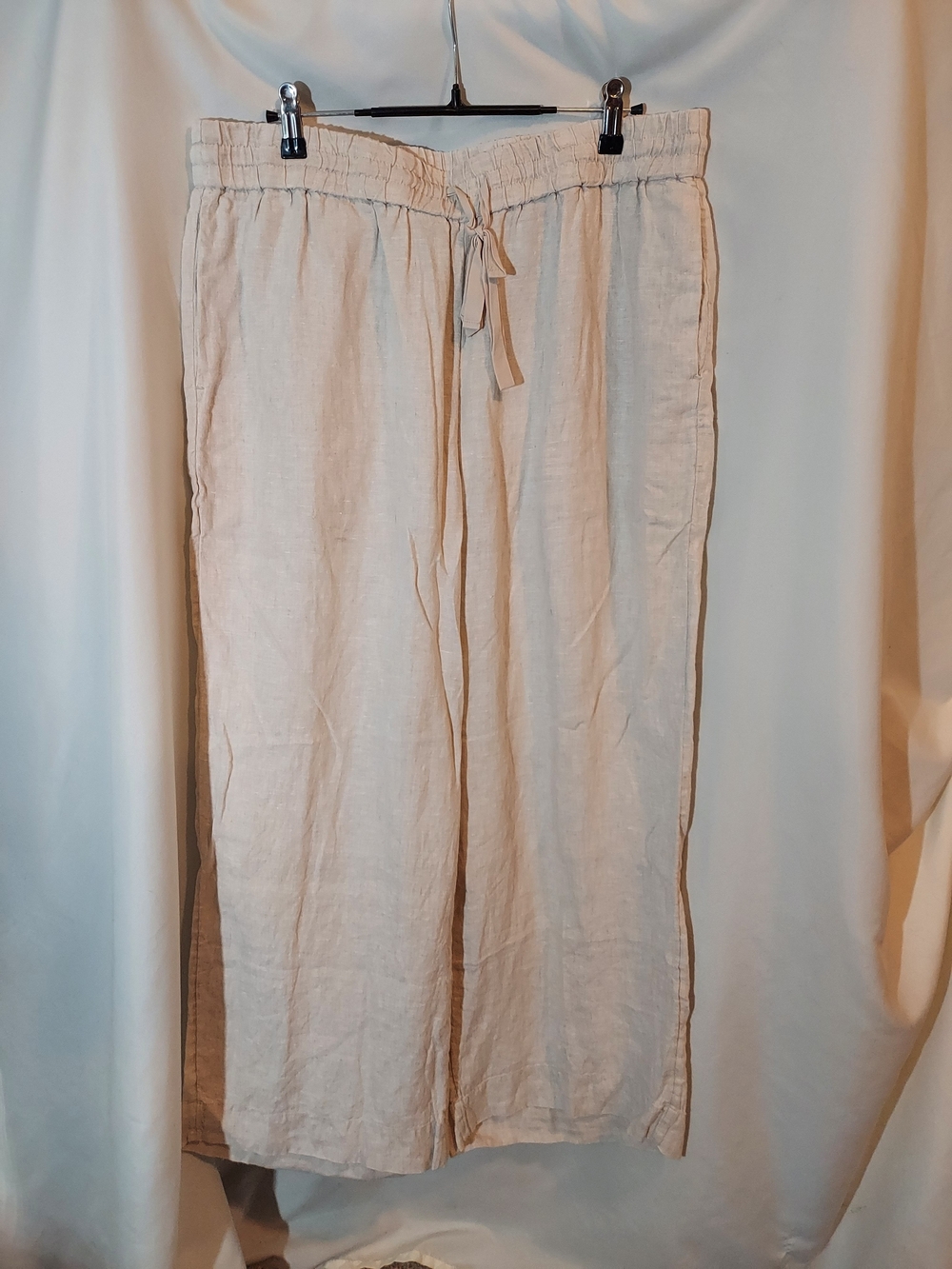 J.Crew Linen Drawstring Seaside Wide Leg Linen Pants Beige Large Tall
